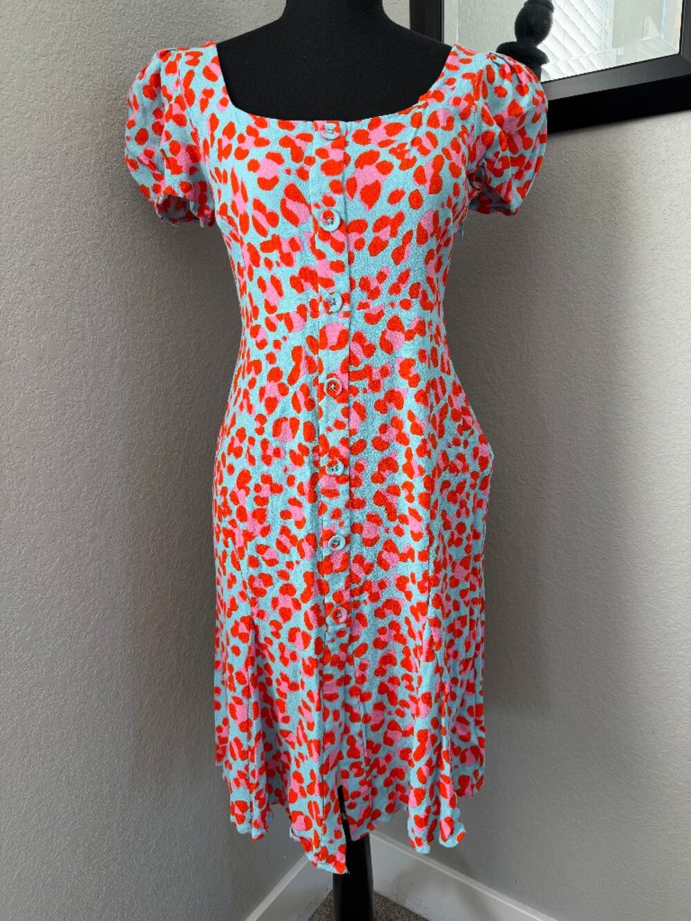DVF DIANE VON FURSTENBERG Elena Blue Leopard Midi Dress 8 - Picture 3 of 12